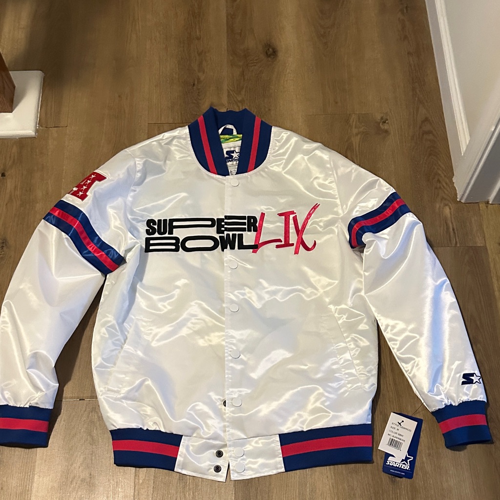 Starter White And Blue Super Bowl Lix Bomber Jacket